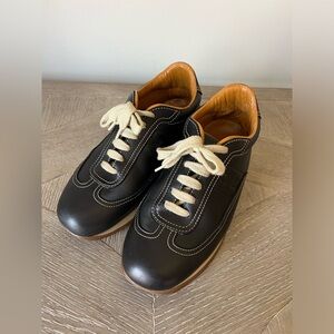 SOLD Hermes Leather H Low Type Sz 37.5 (7.5) Black & Brown Sneakers Pre Owned